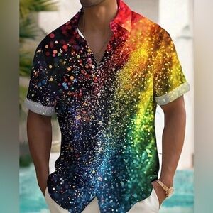 🌈 Men's Rainbow Splash Ink Pride/Summer Shirt, NWT